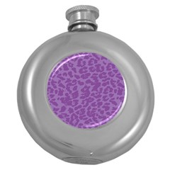 Purple Big Cat Pattern Round Hip Flask (5 Oz) by Angelandspot