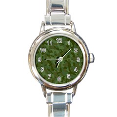 Green Army Camouflage Pattern Round Italian Charm Watch by SpinnyChairDesigns