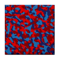 Red And Blue Camouflage Pattern Tile Coaster by SpinnyChairDesigns