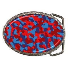 Red And Blue Camouflage Pattern Belt Buckles by SpinnyChairDesigns