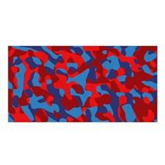 Red And Blue Camouflage Pattern Satin Shawl by SpinnyChairDesigns