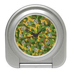 Yellow Green Brown Camouflage Travel Alarm Clock by SpinnyChairDesigns