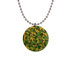 Yellow Green Brown Camouflage 1  Button Necklace by SpinnyChairDesigns