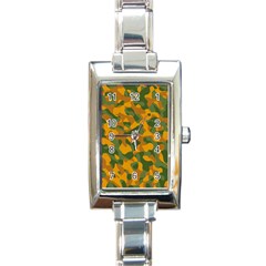 Green And Orange Camouflage Pattern Rectangle Italian Charm Watch by SpinnyChairDesigns