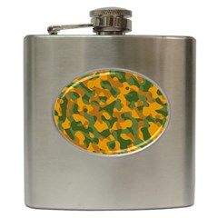 Green And Orange Camouflage Pattern Hip Flask (6 Oz) by SpinnyChairDesigns