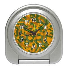 Green And Orange Camouflage Pattern Travel Alarm Clock by SpinnyChairDesigns