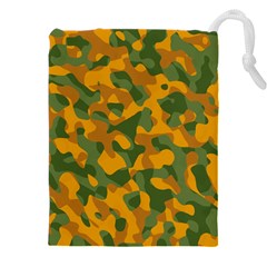 Green And Orange Camouflage Pattern Drawstring Pouch (5xl) by SpinnyChairDesigns