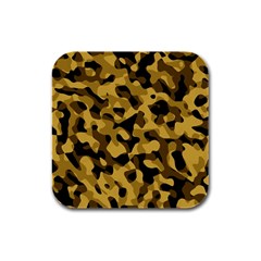 Black Yellow Brown Camouflage Pattern Rubber Square Coaster (4 Pack)  by SpinnyChairDesigns