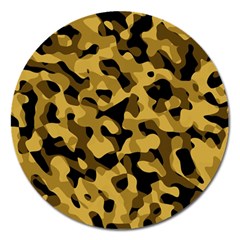 Black Yellow Brown Camouflage Pattern Magnet 5  (round) by SpinnyChairDesigns