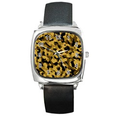 Black Yellow Brown Camouflage Pattern Square Metal Watch by SpinnyChairDesigns