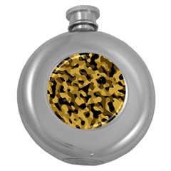 Black Yellow Brown Camouflage Pattern Round Hip Flask (5 Oz) by SpinnyChairDesigns