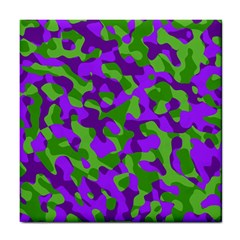 Purple And Green Camouflage Tile Coaster by SpinnyChairDesigns