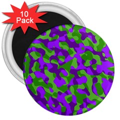 Purple And Green Camouflage 3  Magnets (10 Pack)  by SpinnyChairDesigns