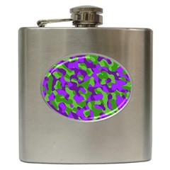 Purple And Green Camouflage Hip Flask (6 Oz) by SpinnyChairDesigns