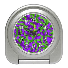 Purple And Green Camouflage Travel Alarm Clock by SpinnyChairDesigns