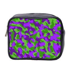 Purple And Green Camouflage Mini Toiletries Bag (two Sides) by SpinnyChairDesigns