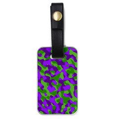 Purple And Green Camouflage Luggage Tag (one Side) by SpinnyChairDesigns