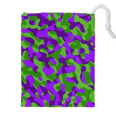 Purple And Green Camouflage Drawstring Pouch (4xl) by SpinnyChairDesigns