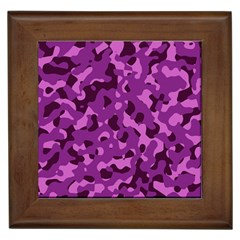 Dark Purple Camouflage Pattern Framed Tile by SpinnyChairDesigns