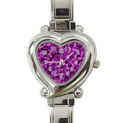 Dark Purple Camouflage Pattern Heart Italian Charm Watch by SpinnyChairDesigns