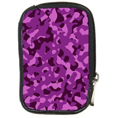 Dark Purple Camouflage Pattern Compact Camera Leather Case by SpinnyChairDesigns