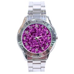 Dark Purple Camouflage Pattern Stainless Steel Analogue Watch by SpinnyChairDesigns