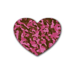 Pink And Brown Camouflage Rubber Coaster (heart)  by SpinnyChairDesigns