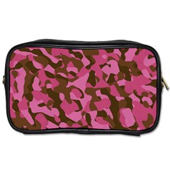 Pink And Brown Camouflage Toiletries Bag (two Sides) by SpinnyChairDesigns