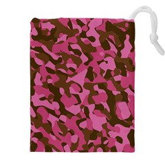 Pink And Brown Camouflage Drawstring Pouch (5xl) by SpinnyChairDesigns