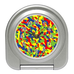 Colorful Rainbow Camouflage Pattern Travel Alarm Clock by SpinnyChairDesigns