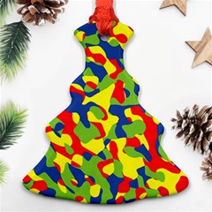 Colorful Rainbow Camouflage Pattern Christmas Tree Ornament (two Sides) by SpinnyChairDesigns