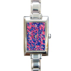 Blue And Pink Camouflage Pattern Rectangle Italian Charm Watch by SpinnyChairDesigns