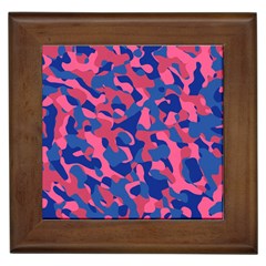 Blue And Pink Camouflage Pattern Framed Tile by SpinnyChairDesigns