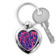 Blue And Pink Camouflage Pattern Key Chain (heart) by SpinnyChairDesigns