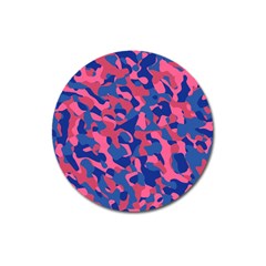 Blue And Pink Camouflage Pattern Magnet 3  (round) by SpinnyChairDesigns