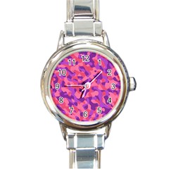 Pink And Purple Camouflage Round Italian Charm Watch by SpinnyChairDesigns