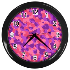 Pink And Purple Camouflage Wall Clock (black) by SpinnyChairDesigns