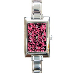 Black And Pink Camouflage Pattern Rectangle Italian Charm Watch by SpinnyChairDesigns