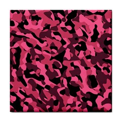 Black And Pink Camouflage Pattern Tile Coaster by SpinnyChairDesigns