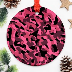 Black And Pink Camouflage Pattern Ornament (round) by SpinnyChairDesigns