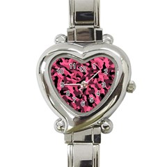 Black And Pink Camouflage Pattern Heart Italian Charm Watch by SpinnyChairDesigns