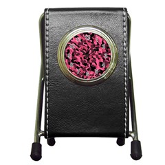 Black And Pink Camouflage Pattern Pen Holder Desk Clock by SpinnyChairDesigns