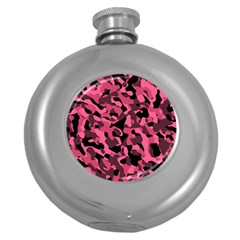 Black And Pink Camouflage Pattern Round Hip Flask (5 Oz) by SpinnyChairDesigns