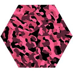 Black And Pink Camouflage Pattern Wooden Puzzle Hexagon by SpinnyChairDesigns