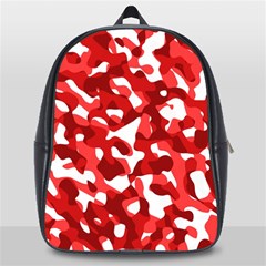 Red And White Camouflage Pattern School Bag (large) by SpinnyChairDesigns