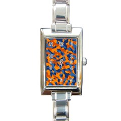 Blue And Orange Camouflage Pattern Rectangle Italian Charm Watch by SpinnyChairDesigns