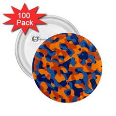 Blue And Orange Camouflage Pattern 2 25  Buttons (100 Pack)  by SpinnyChairDesigns