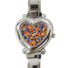 Blue And Orange Camouflage Pattern Heart Italian Charm Watch by SpinnyChairDesigns