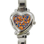 Blue and Orange Camouflage Pattern Heart Italian Charm Watch Front