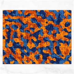 Blue And Orange Camouflage Pattern Rectangular Jigsaw Puzzl by SpinnyChairDesigns